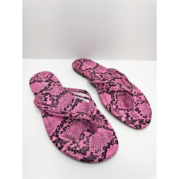 14Th & Union Womens Size 6.5 Pink Black Faux-leather Snake Embossed Flip-flop Sa - Picture 1 of 9